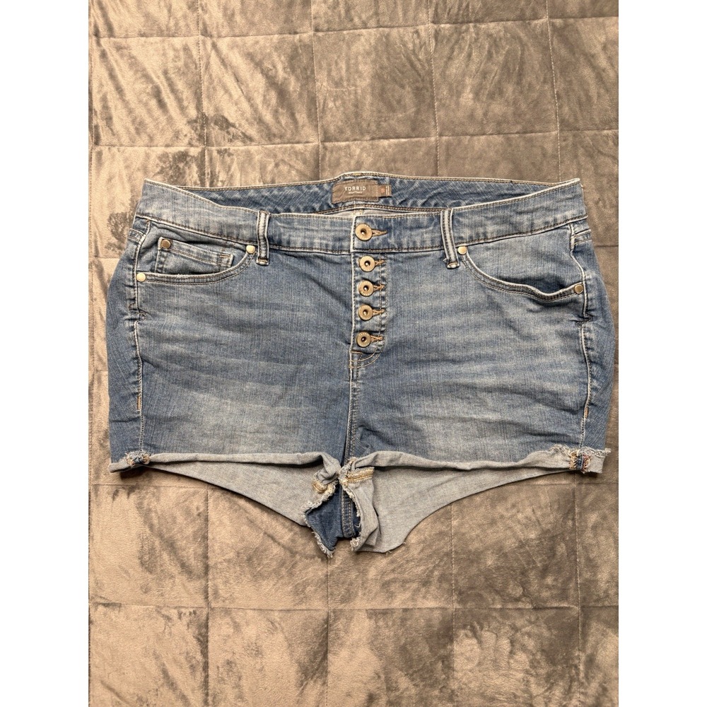 Torrid High Rise Distressed Button Fly Denim Shorts High Waist Size 18 Plus Size